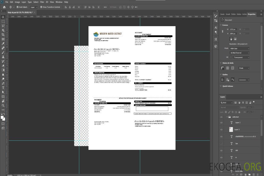 États-Unis, Caroline du Nord, Woodfin Sanitary Water & Sewer District, modèle de facture de services publics aux formats Word et PDF template